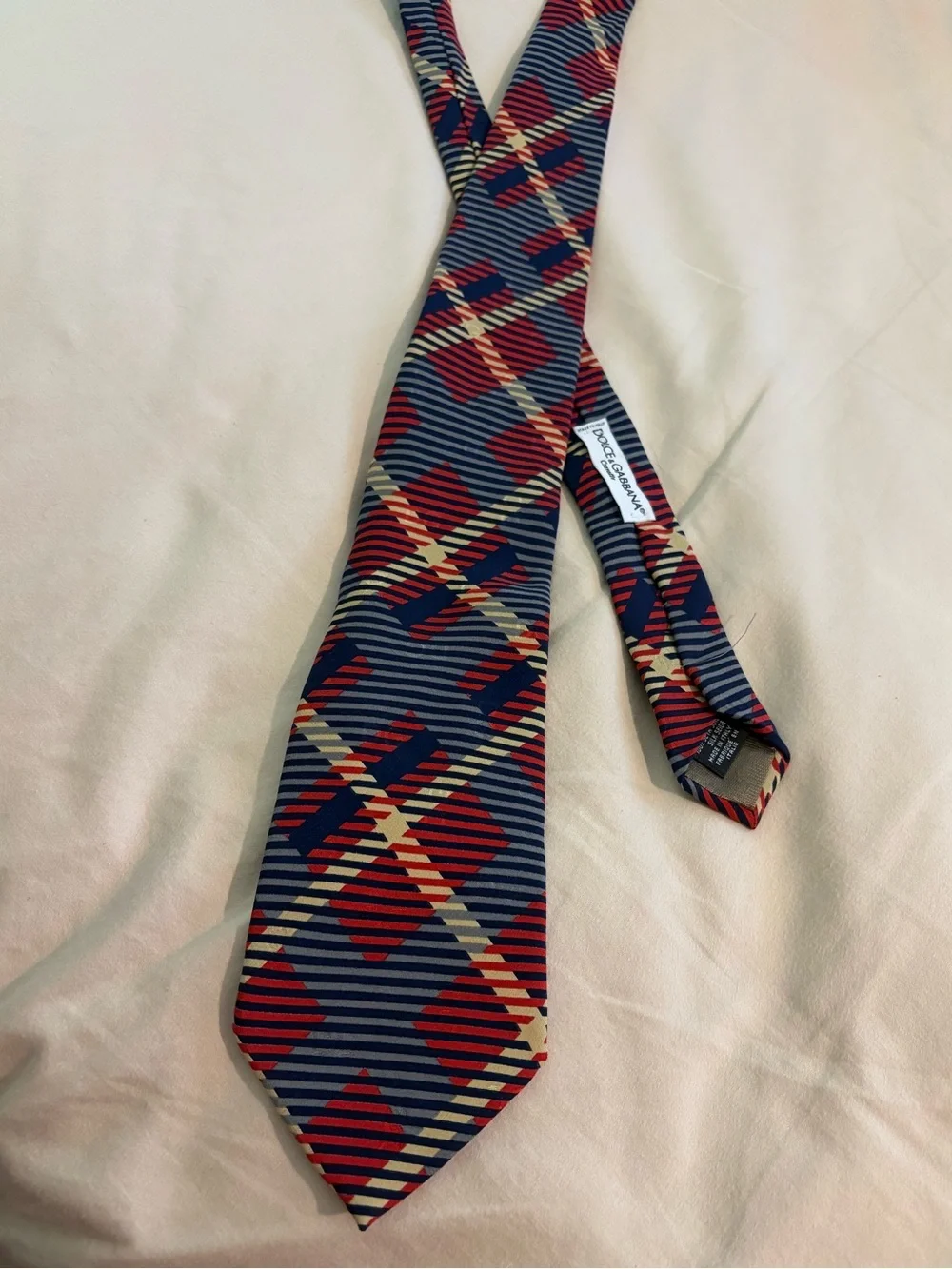 Vintage Dolce & Gabbana Blue, Red & Cream Geometric Silk Tie | Luxury |Old Money
